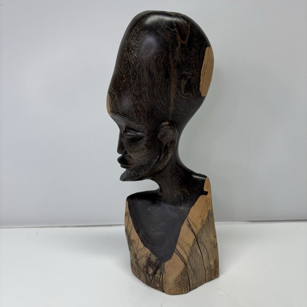 VTG. Original Kenyan Hand Carved African Male‎ Bust Head Wood